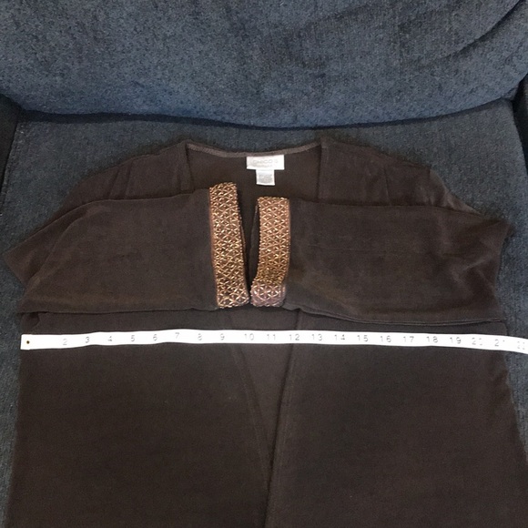 Chicos Travelers Brown Open Front Stretch Knit Cardigan with Beaded Cuffs-Size 2 - Picture 10 of 12